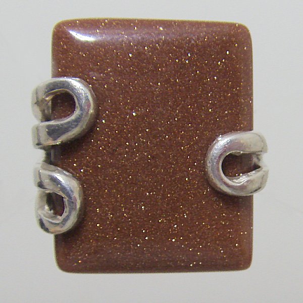 (r1255)Silver ring with rectangular brown stone.